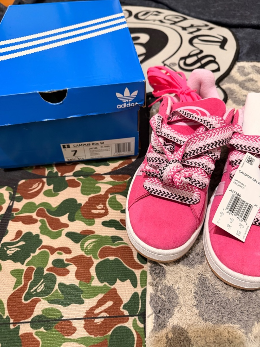 adidas Pink Suede Campus Sneakers with Patterned Laces